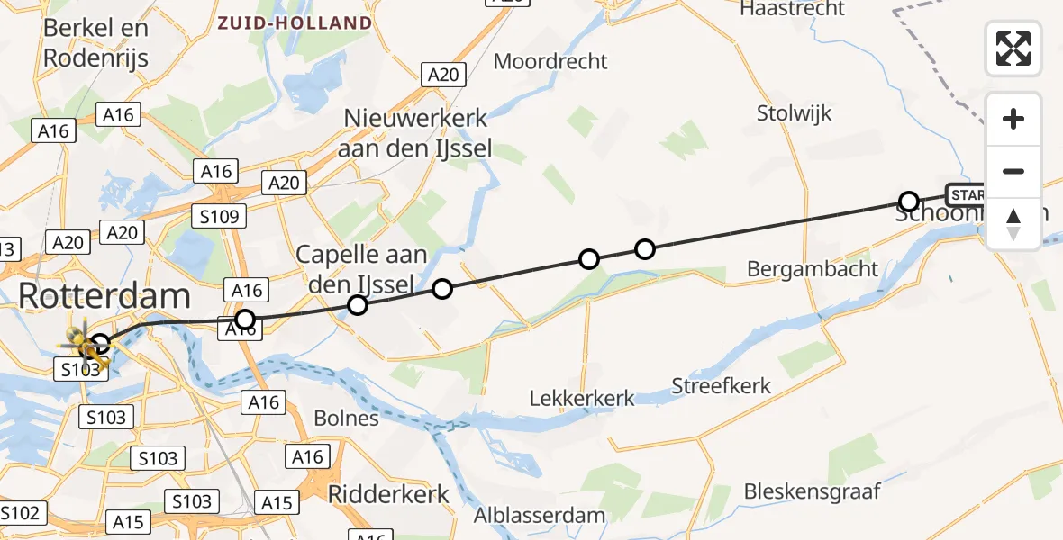 Vluchtroute Traumahelikopter Schoonhoven - Leids Universitair Medisch Centrum (LUMC), 04 augustus 2026, 21:34