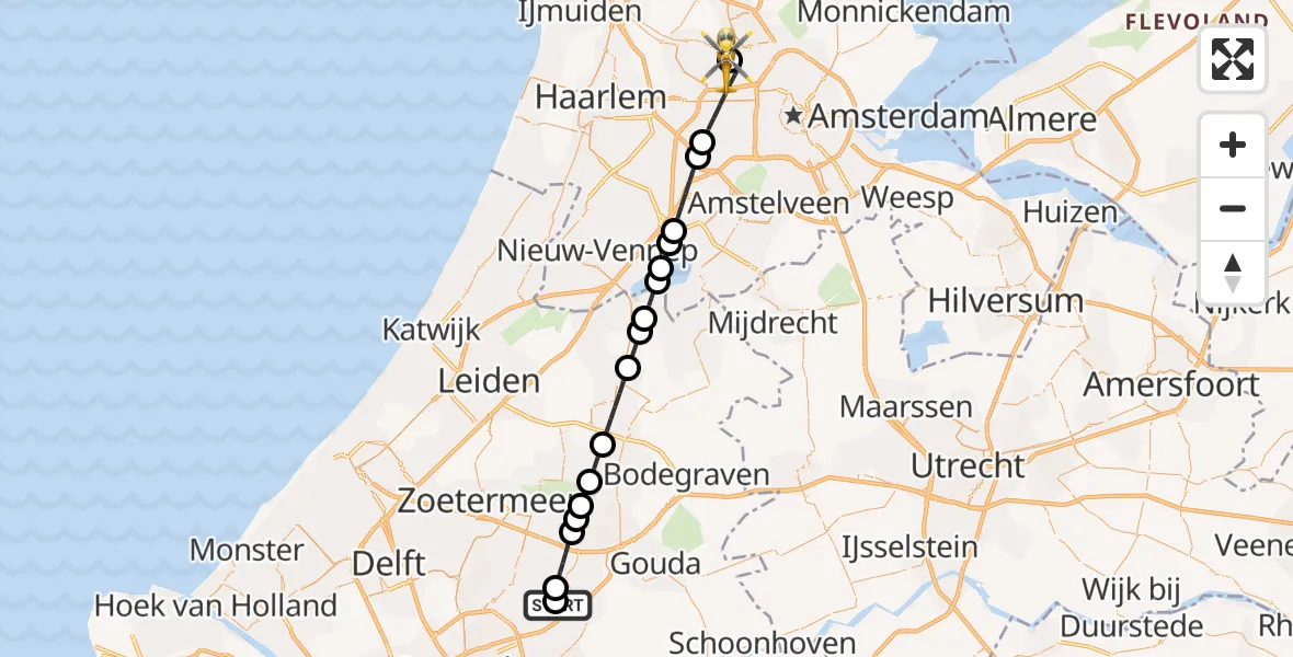 Vluchtroute Traumahelikopter Rotterdam - Amsterdam Heliport, 04 augustus 2026, 22:05