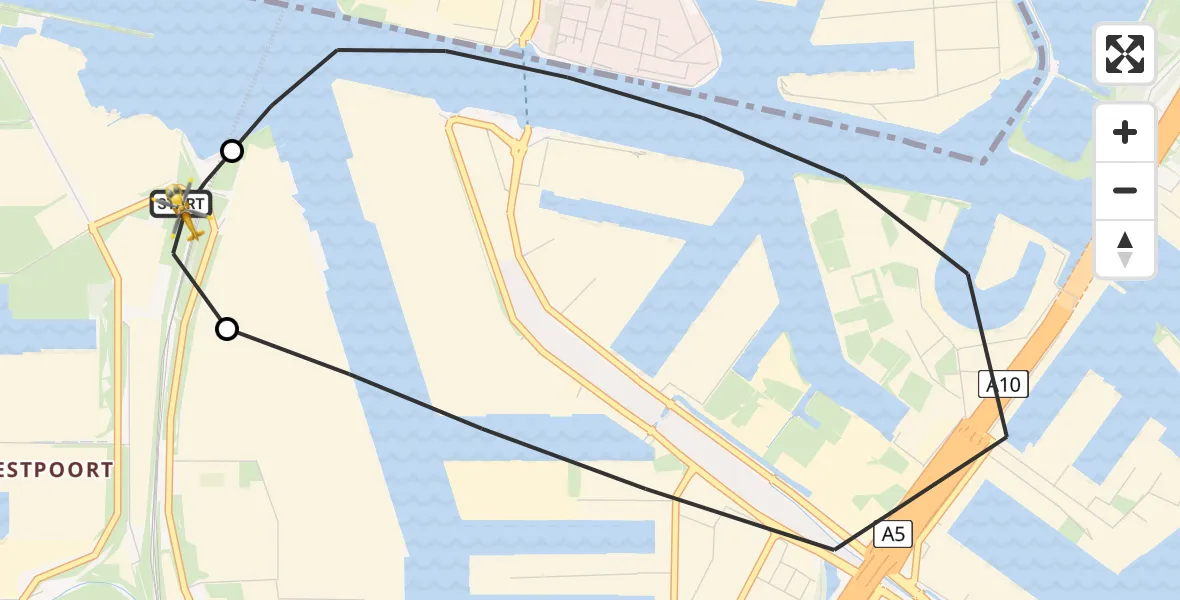 Vluchtroute Traumahelikopter Amsterdam Heliport - Amsterdam Heliport, 04 augustus 2026, 23:05