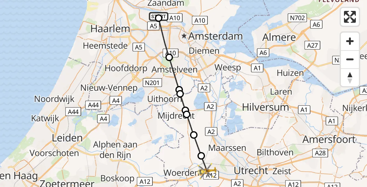 Vluchtroute Traumahelikopter Amsterdam Heliport - Harmelen, 05 augustus 2026, 04:04