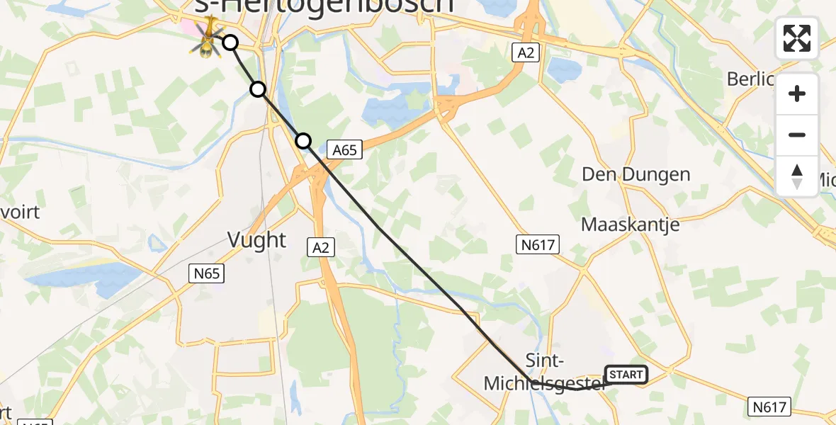 Vluchtroute Traumahelikopter Sint-Michielsgestel - 's-Hertogenbosch, 05 augustus 2026, 04:19