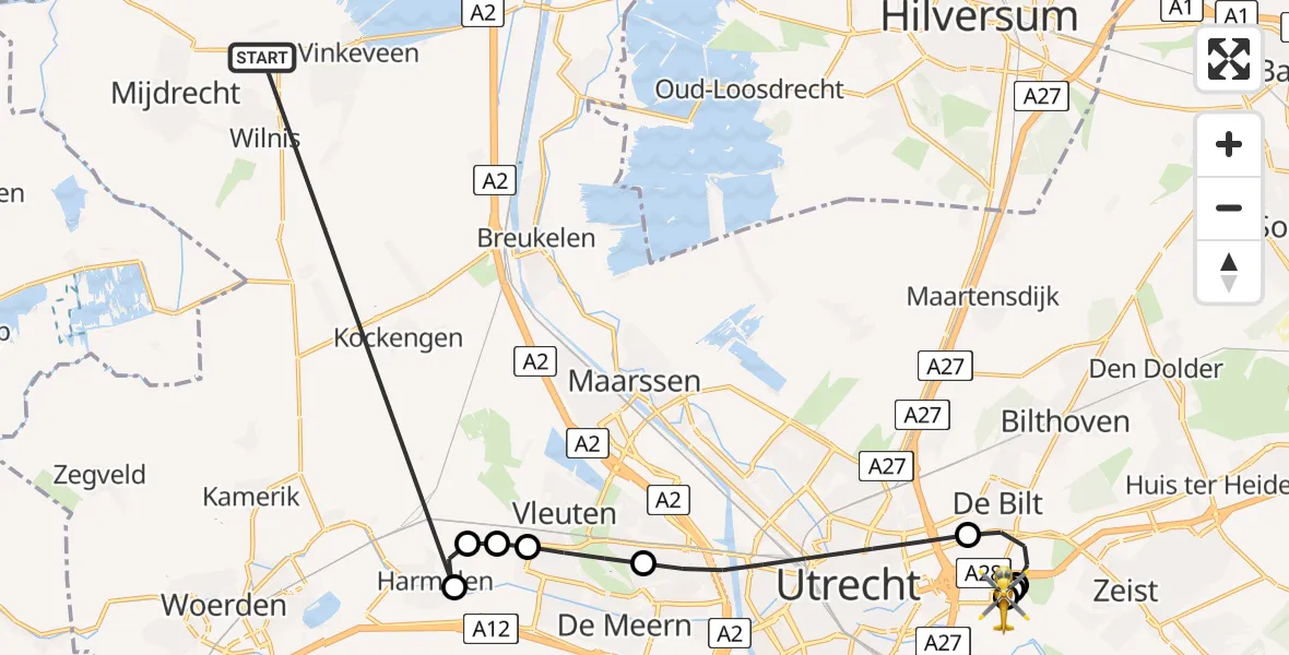 Vluchtroute Traumahelikopter Vinkeveen - Universitair Medisch Centrum Utrecht, 05 augustus 2026, 05:02