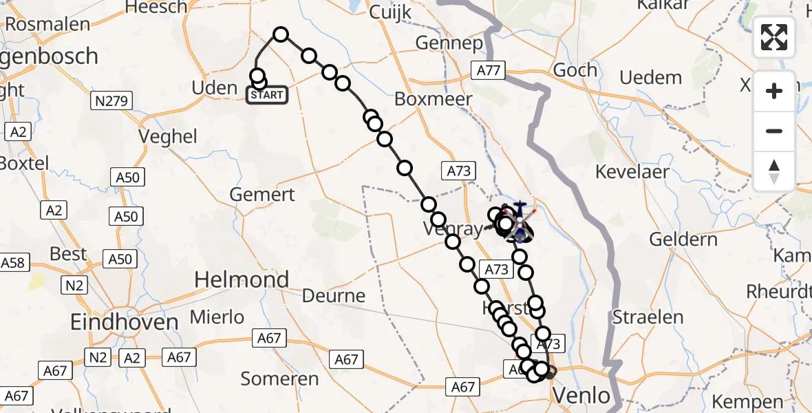 Vluchtroute Politiehelikopter Vliegbasis Volkel - Wanssum, 05 augustus 2026, 06:58