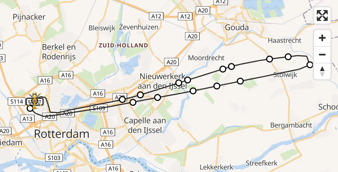 Vluchtroute Traumahelikopter Rotterdam The Hague Airport - Rotterdam The Hague Airport, 05 augustus 2026, 09:11
