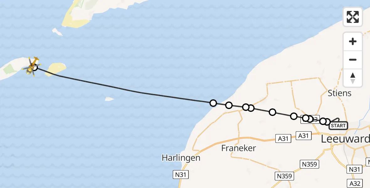 Vluchtroute Ambulancehelikopter Vliegbasis Leeuwarden - Vlieland Heliport, 05 augustus 2026, 09:22