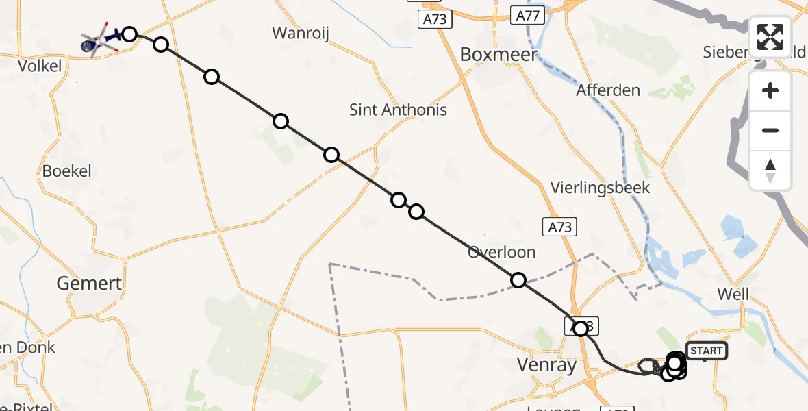 Vluchtroute Politiehelikopter Wanssum - Vliegbasis Volkel, 05 augustus 2026, 09:39