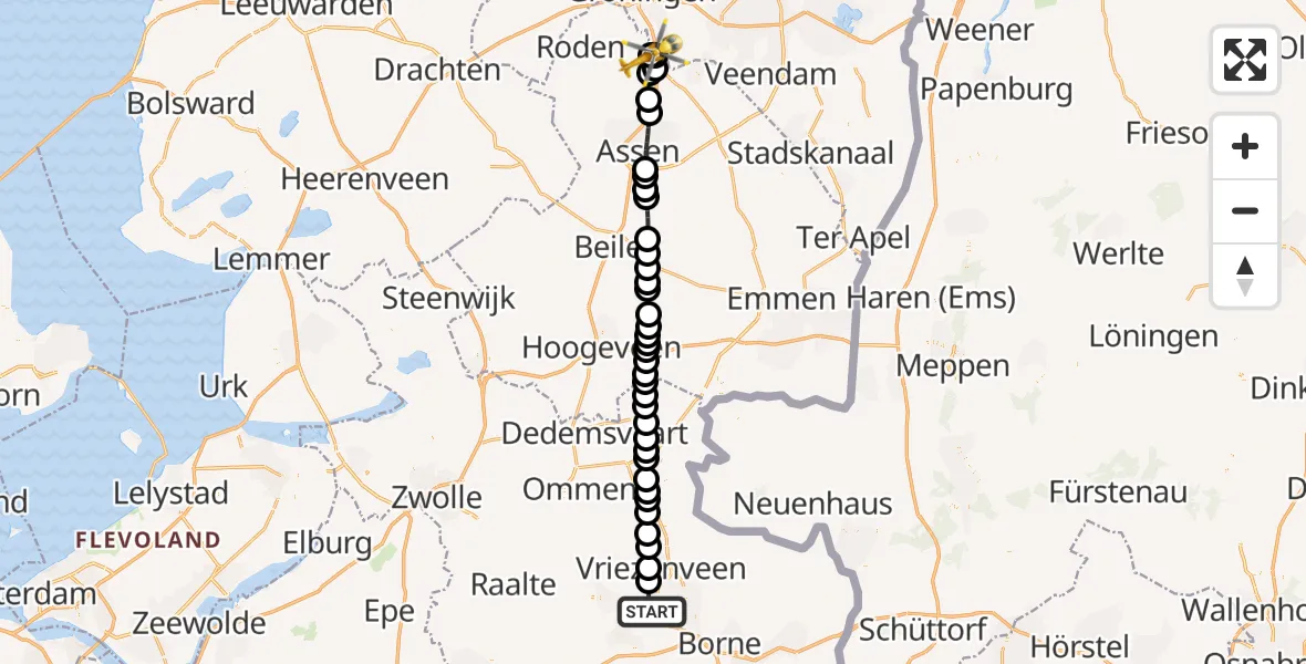 Vluchtroute Traumahelikopter Wierden - Groningen Airport Eelde, 05 augustus 2026, 10:21