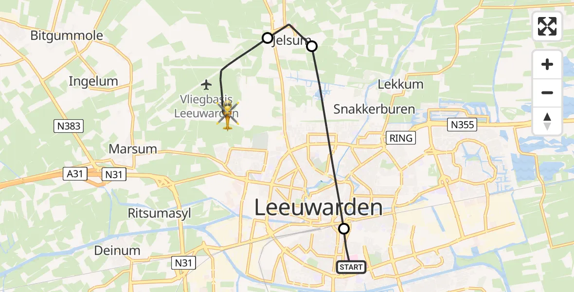 Vluchtroute Ambulancehelikopter Leeuwarden Medical Center Heliport - Vliegbasis Leeuwarden, 05 augustus 2026, 10:32