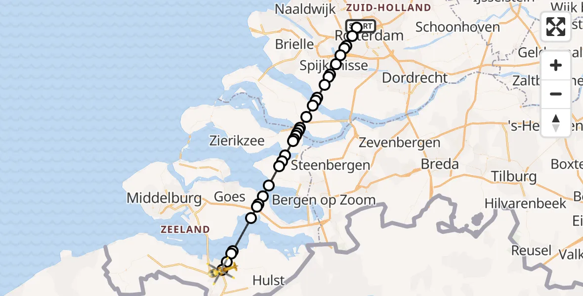 Vluchtroute Traumahelikopter Rotterdam The Hague Airport - Ziekenhuis Zeeuws-Vlaanderen. Locatie De Honte Heliport, 05 augustus 2026, 11:00