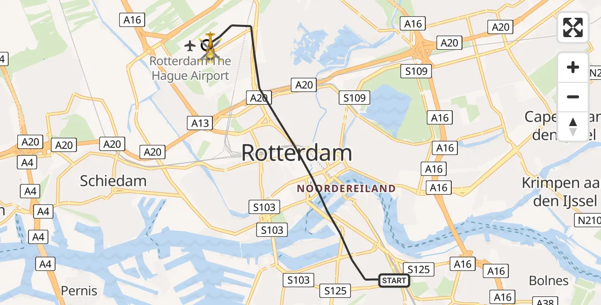 Vluchtroute Traumahelikopter Rotterdam - Rotterdam The Hague Airport, 05 augustus 2026, 12:24