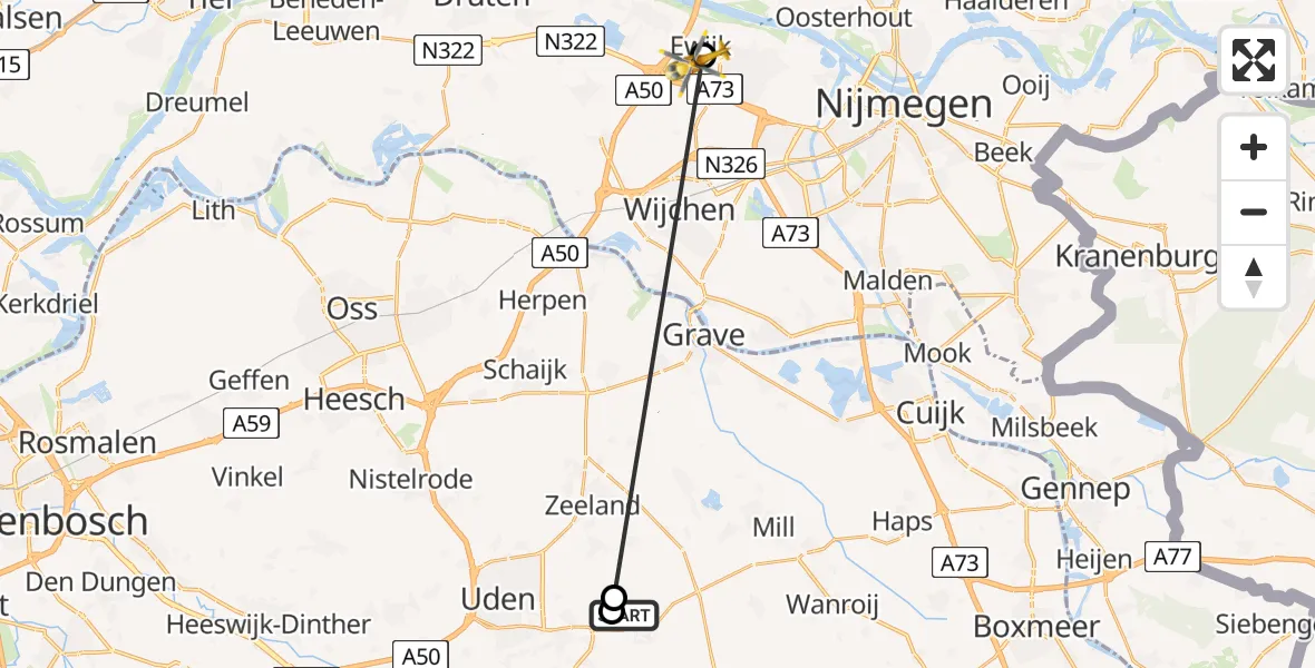 Vluchtroute Traumahelikopter Vliegbasis Volkel - Ewijk, 05 augustus 2026, 12:49