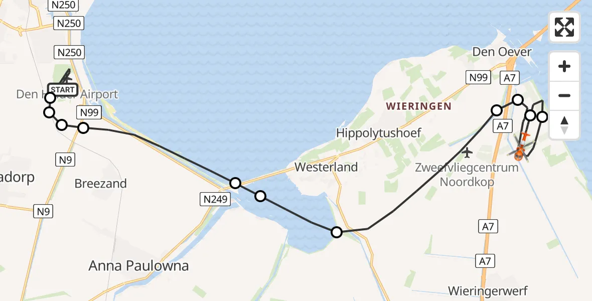 Vluchtroute Kustwachthelikopter Militair vliegveld De Kooy / Den Helder Airport - Wieringerwerf, 05 augustus 2026, 12:57