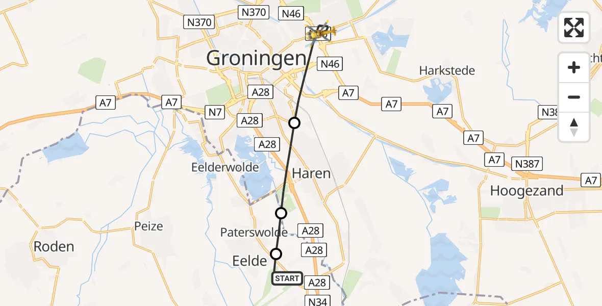 Vluchtroute Traumahelikopter Groningen Airport Eelde - Groningen, 05 augustus 2026, 12:58