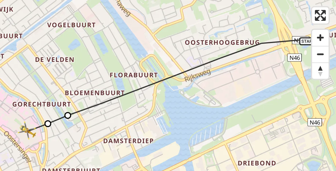 Vluchtroute Traumahelikopter Groningen - Universitair Medisch Centrum Groningen, 05 augustus 2026, 13:48