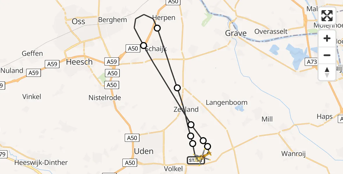 Vluchtroute Traumahelikopter Vliegbasis Volkel - Vliegbasis Volkel, 05 augustus 2026, 14:39