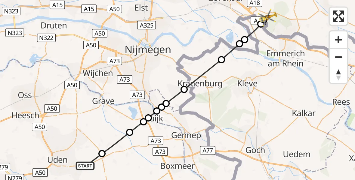 Vluchtroute Traumahelikopter Vliegbasis Volkel - Beek, 05 augustus 2026, 15:06