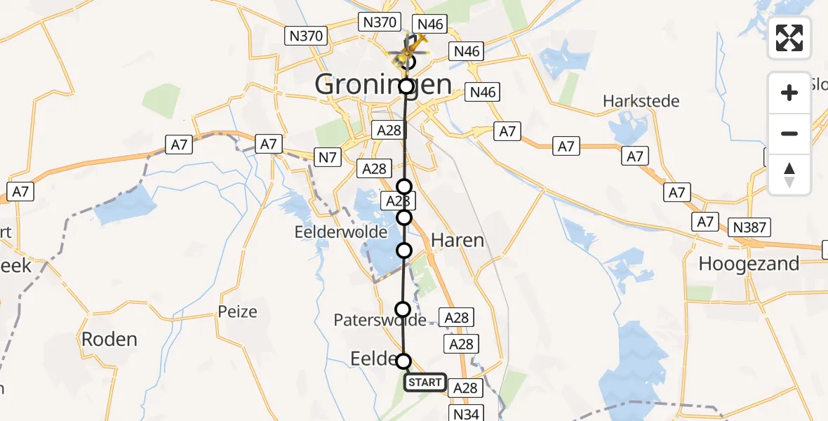 Vluchtroute Traumahelikopter Groningen Airport Eelde - Groningen, 05 augustus 2026, 15:40