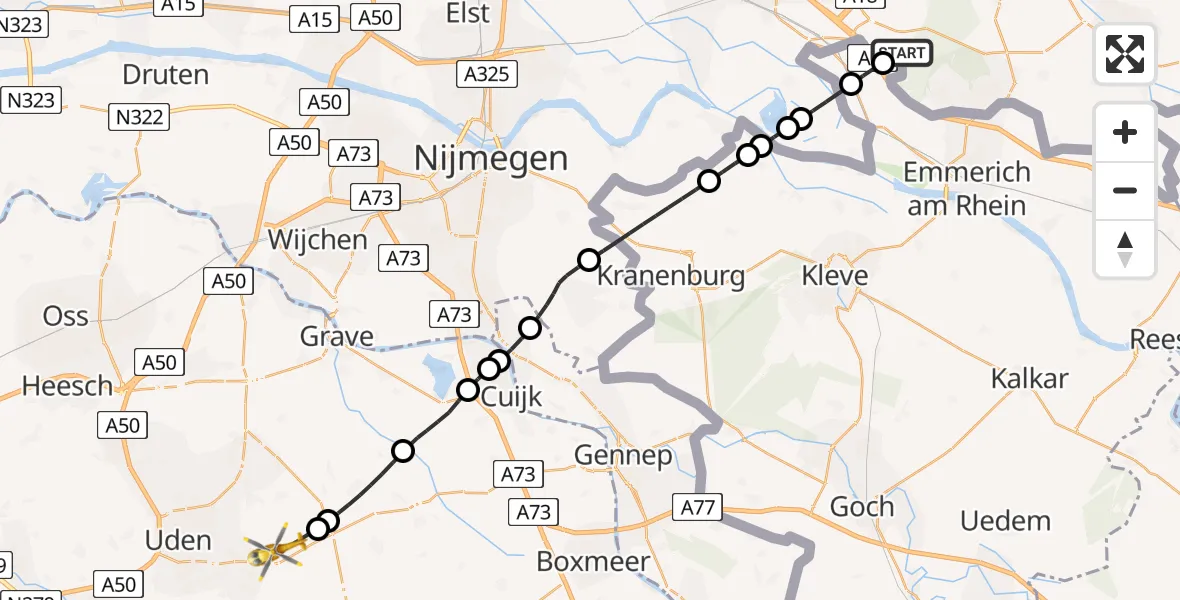 Vluchtroute Traumahelikopter Beek - Vliegbasis Volkel, 05 augustus 2026, 15:47