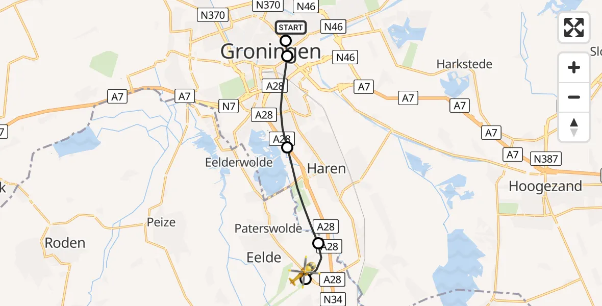 Vluchtroute Traumahelikopter Groningen - Groningen Airport Eelde, 05 augustus 2026, 16:07