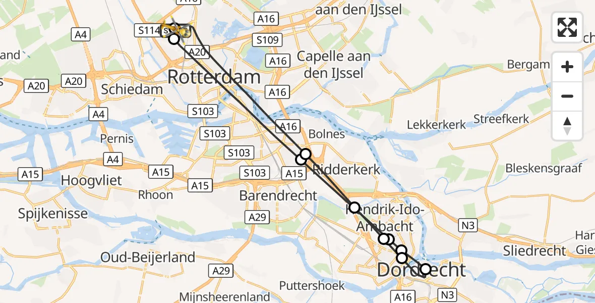 Vluchtroute Traumahelikopter Rotterdam The Hague Airport - Rotterdam The Hague Airport, 05 augustus 2026, 16:48