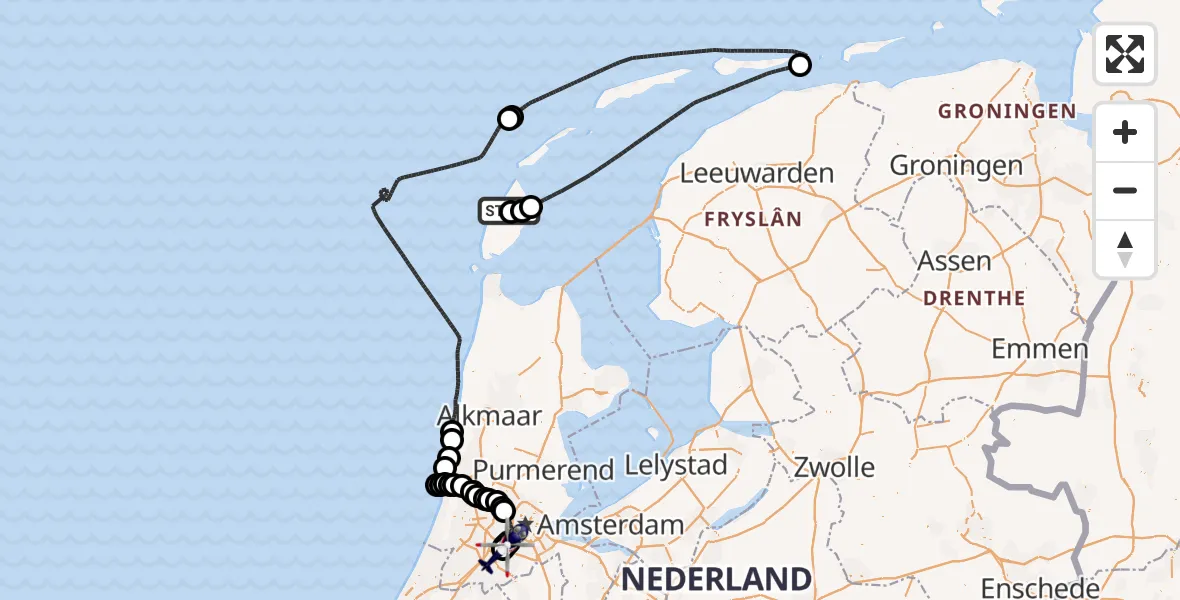 Vluchtroute Politiehelikopter Texel International Airport - Amsterdam Vliegveld Schiphol, 05 augustus 2026, 17:40