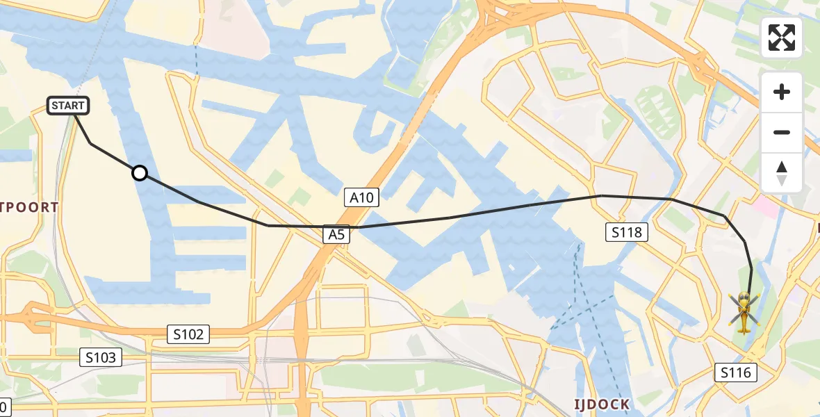 Vluchtroute Traumahelikopter Amsterdam Heliport - Amsterdam, 05 augustus 2026, 17:57