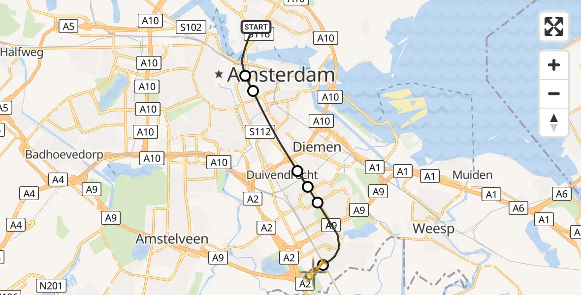 Vluchtroute Traumahelikopter Amsterdam - Amsterdam UMC Helipad, 05 augustus 2026, 18:28
