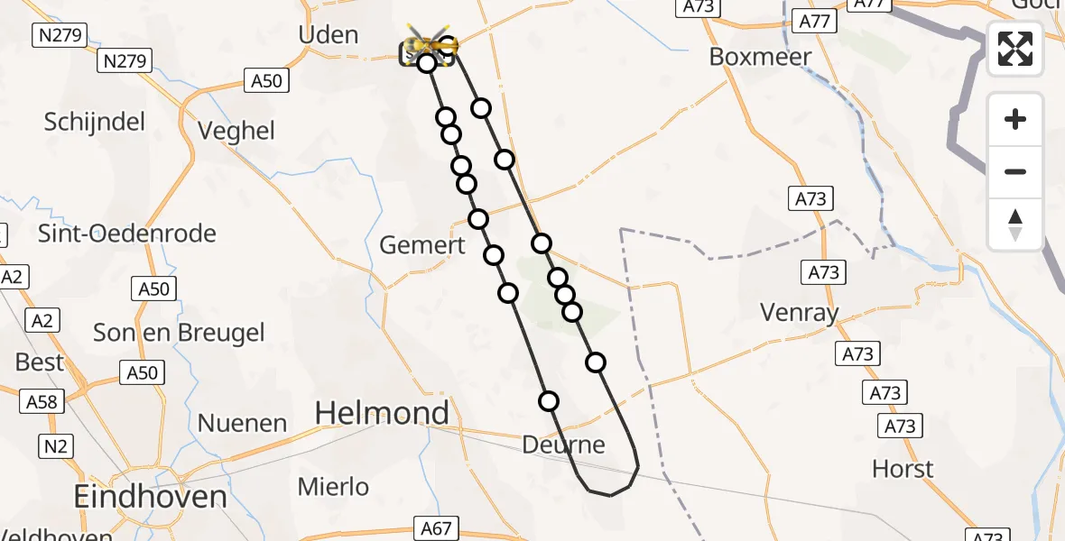 Vluchtroute Traumahelikopter Vliegbasis Volkel - Vliegbasis Volkel, 05 augustus 2026, 21:20