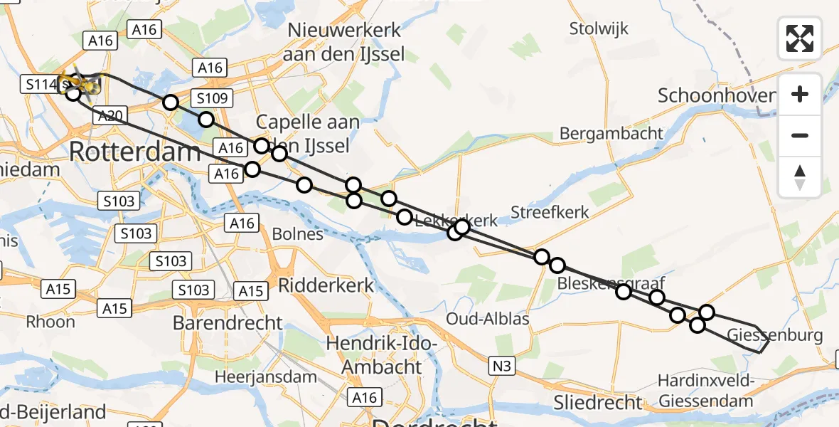 Vluchtroute Traumahelikopter Rotterdam The Hague Airport - Rotterdam The Hague Airport, 05 augustus 2026, 21:29