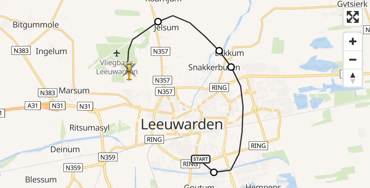 Vluchtroute Ambulancehelikopter Leeuwarden Medical Center Heliport - Vliegbasis Leeuwarden, 05 augustus 2026, 21:55