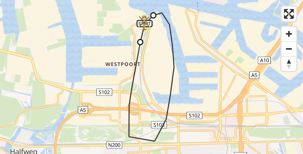 Vluchtroute Traumahelikopter Amsterdam Heliport - Amsterdam Heliport, 05 augustus 2026, 22:59