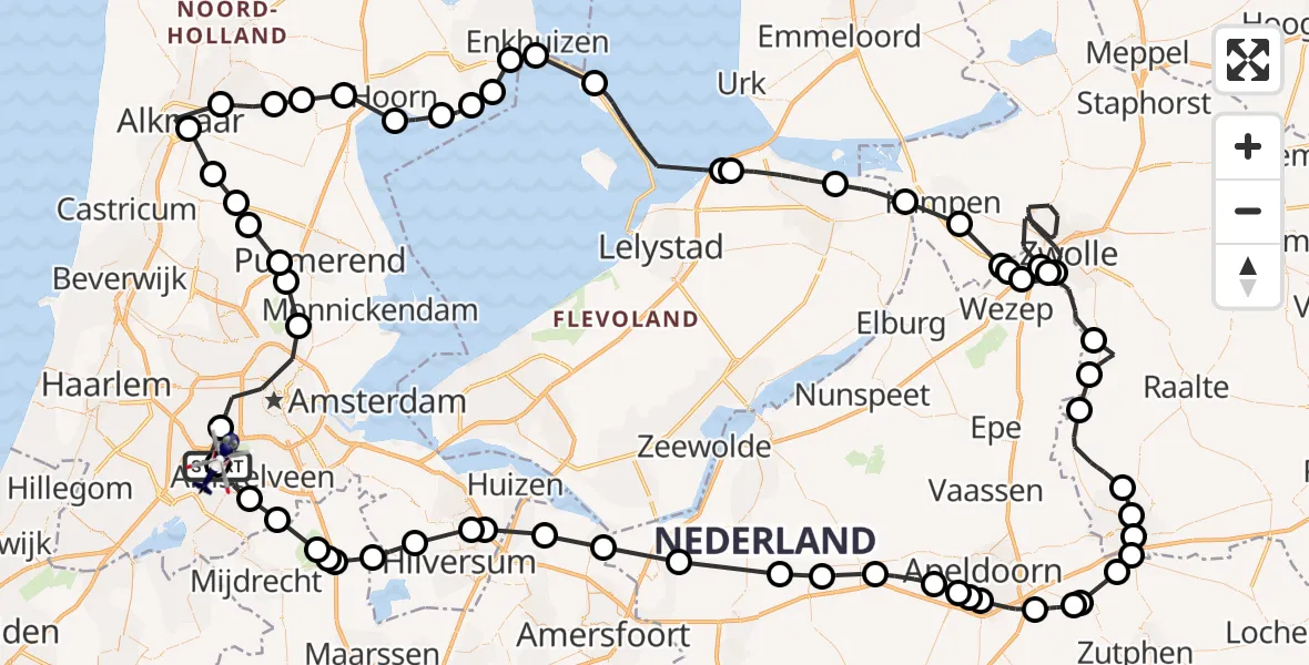 Vluchtroute Politiehelikopter Amsterdam Vliegveld Schiphol - Amsterdam Vliegveld Schiphol, 06 augustus 2026, 07:42