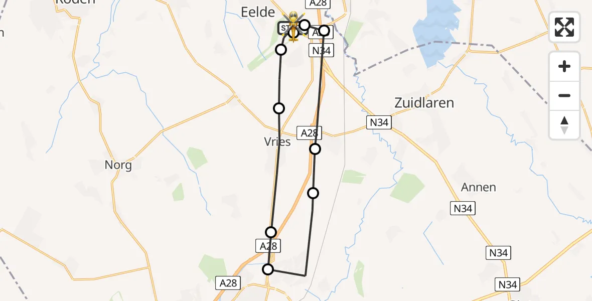 Vluchtroute Traumahelikopter Groningen Airport Eelde - Groningen Airport Eelde, 06 augustus 2026, 08:31