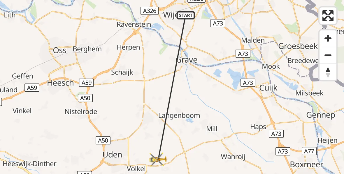 Vluchtroute Traumahelikopter Wijchen - Vliegbasis Volkel, 06 augustus 2026, 10:29