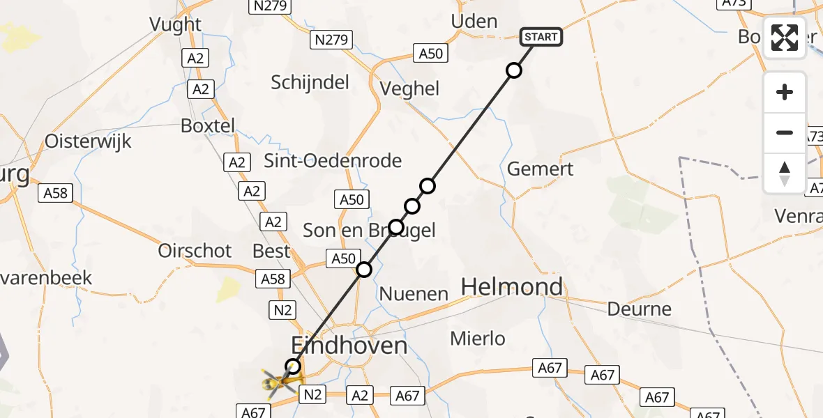 Vluchtroute Traumahelikopter Vliegbasis Volkel - Veldhoven, 06 augustus 2026, 10:52