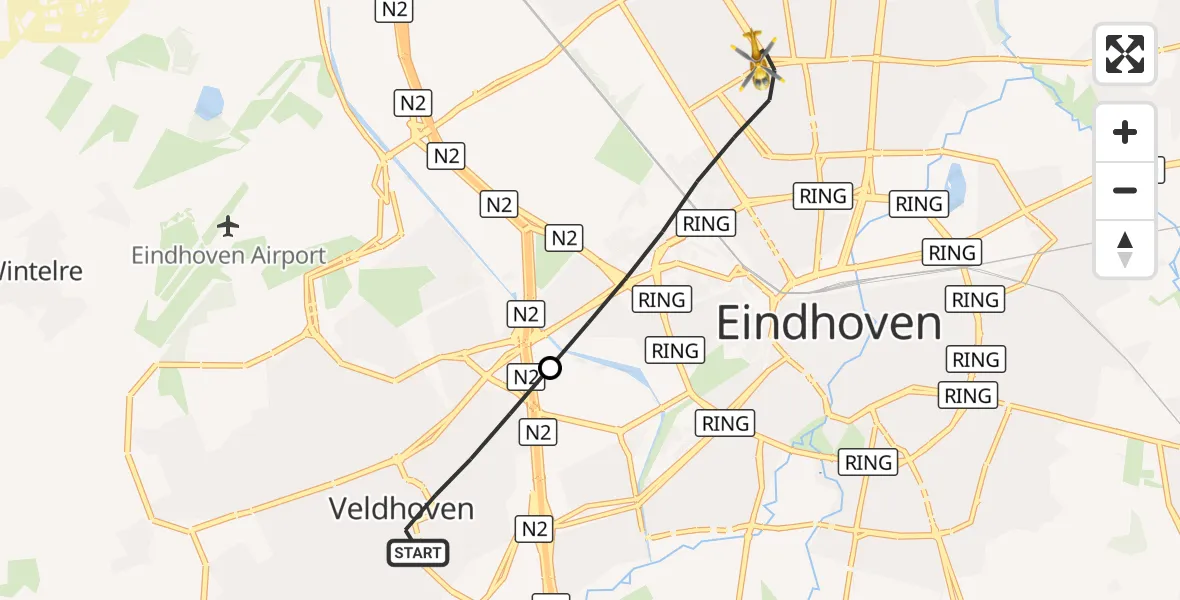 Vluchtroute Traumahelikopter Veldhoven - Eindhoven, 06 augustus 2026, 11:36
