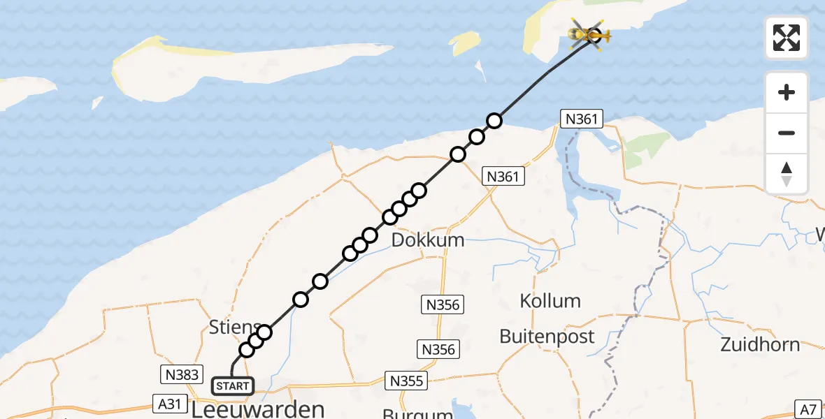 Vluchtroute Ambulancehelikopter Vliegbasis Leeuwarden - Schiermonnikoog Heliport, 06 augustus 2026, 11:39