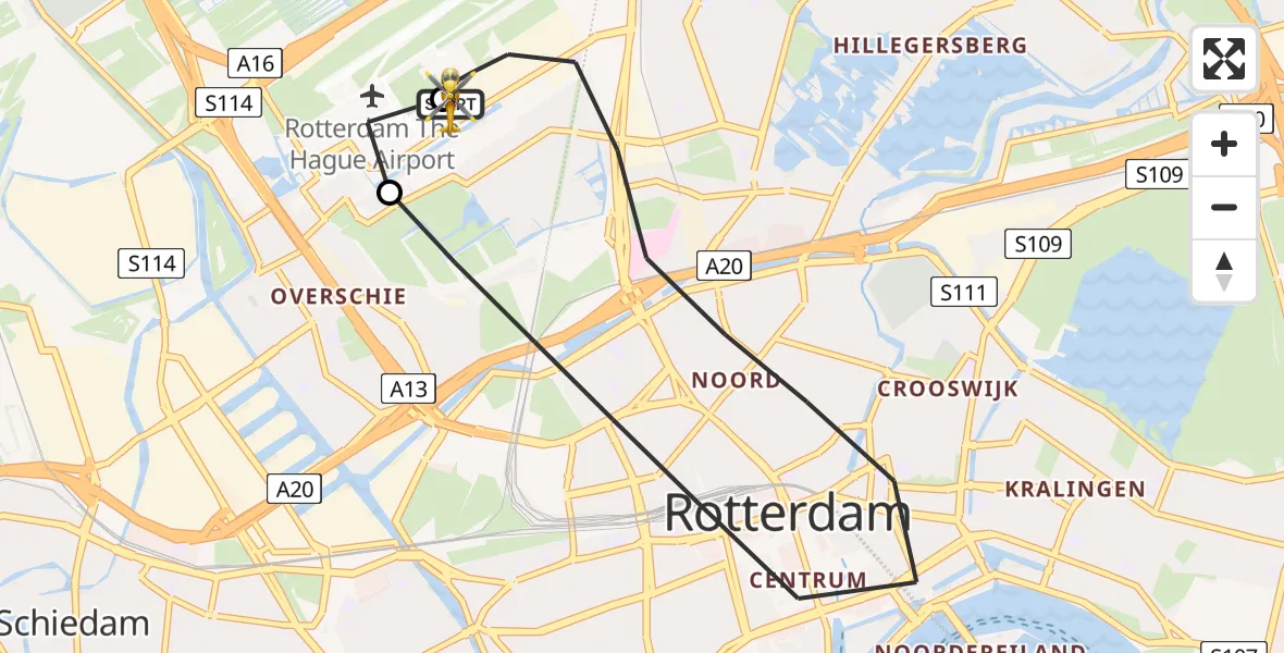 Vluchtroute Traumahelikopter Rotterdam The Hague Airport - Rotterdam The Hague Airport, 06 augustus 2026, 11:42