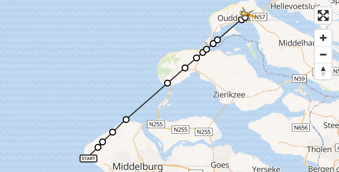 Vluchtroute Traumahelikopter Westkapelle - Goedereede, 06 augustus 2026, 13:11