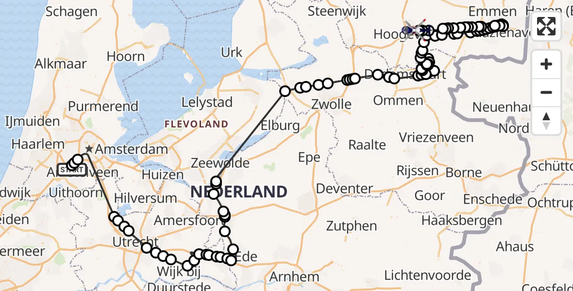 Vluchtroute Politiehelikopter Amsterdam Vliegveld Schiphol - Vliegveld Hoogeveen, 06 augustus 2026, 14:05