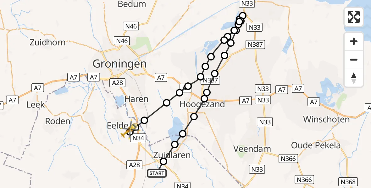 Vluchtroute Traumahelikopter Zeegse - Groningen Airport Eelde, 06 augustus 2026, 14:21