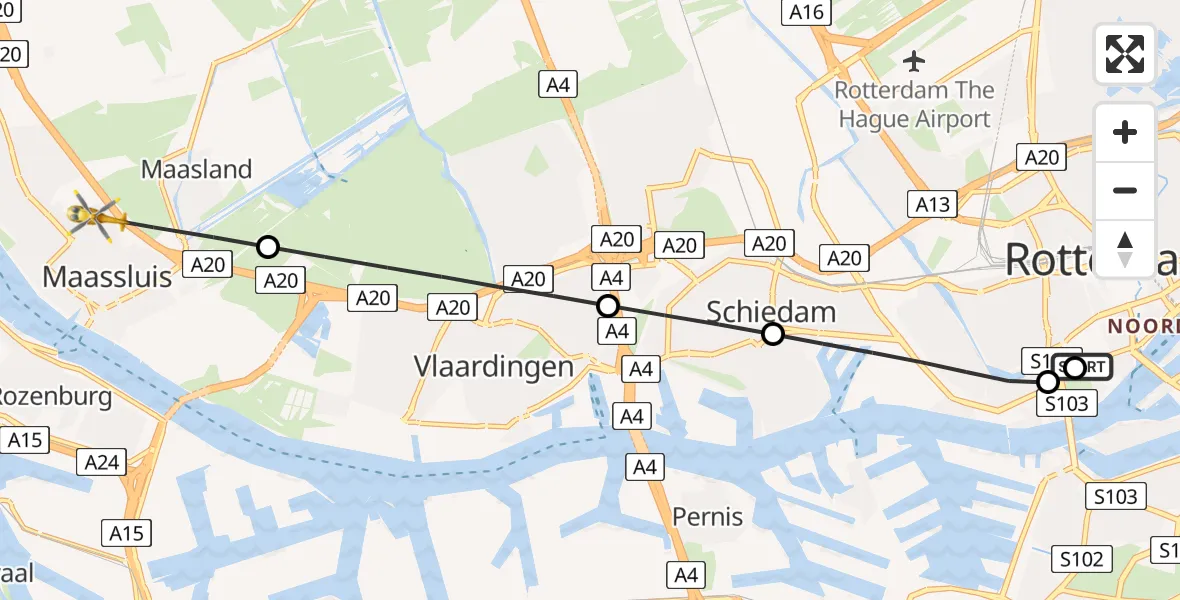 Vluchtroute Traumahelikopter Leids Universitair Medisch Centrum (LUMC) - Maassluis, 06 augustus 2026, 14:50