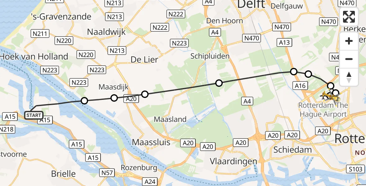 Vluchtroute Traumahelikopter Europoort Rotterdam - Rotterdam The Hague Airport, 06 augustus 2026, 15:25