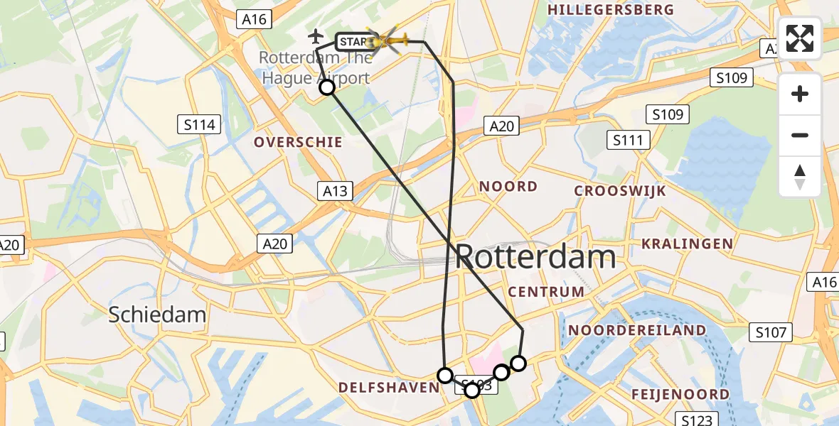 Vluchtroute Traumahelikopter Rotterdam The Hague Airport - Rotterdam, 06 augustus 2026, 15:54