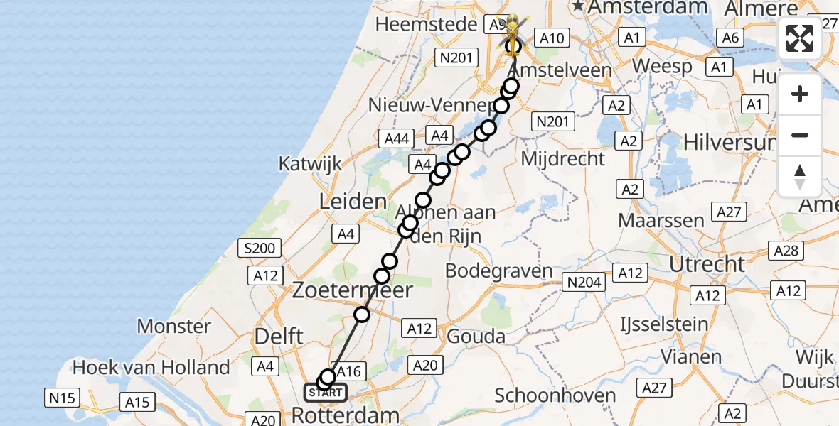 Vluchtroute Traumahelikopter Rotterdam The Hague Airport - Badhoevedorp, 06 augustus 2026, 17:24