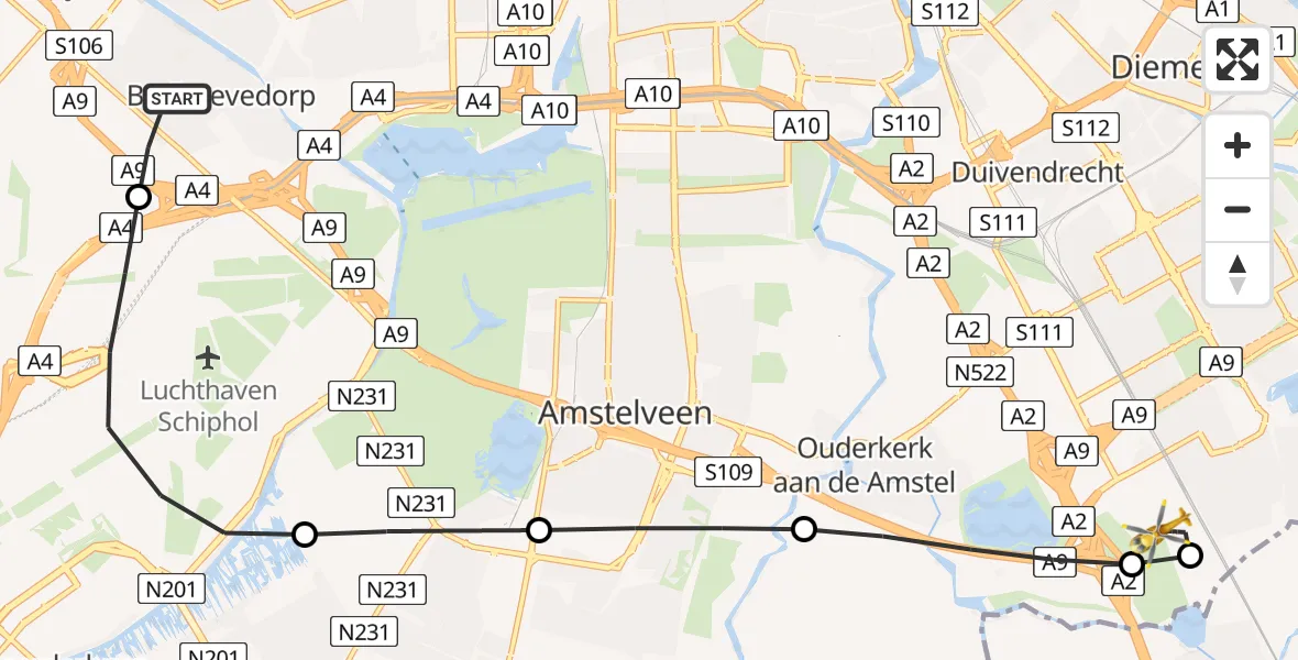 Vluchtroute Traumahelikopter Badhoevedorp - Amsterdam UMC Helipad, 06 augustus 2026, 17:58