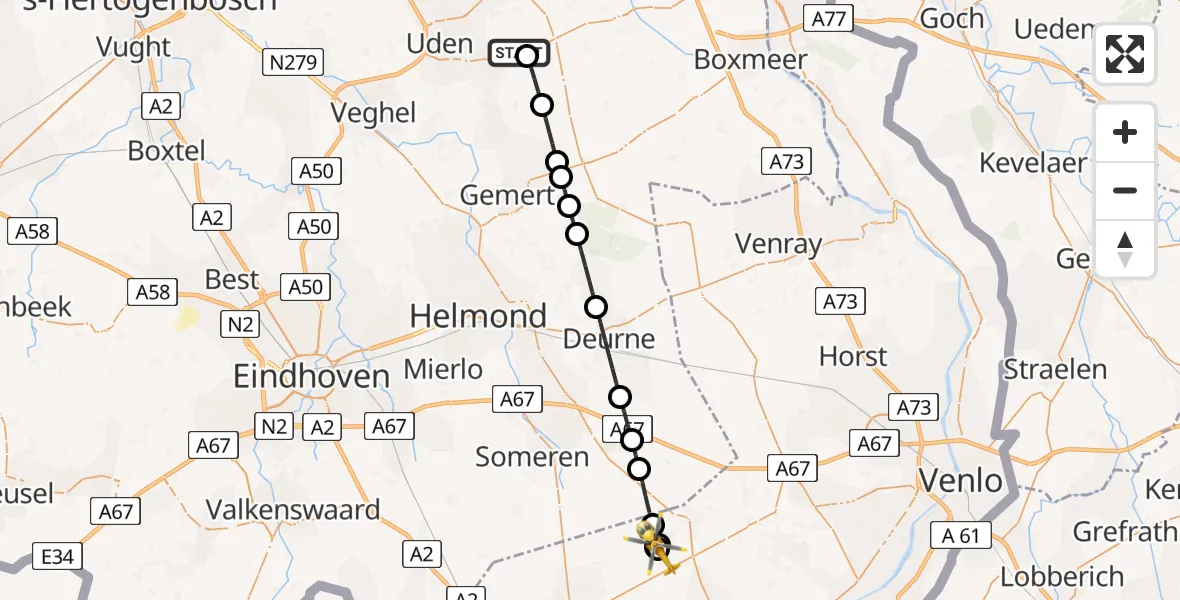 Vluchtroute Traumahelikopter Vliegbasis Volkel - Ospel, 06 augustus 2026, 18:38