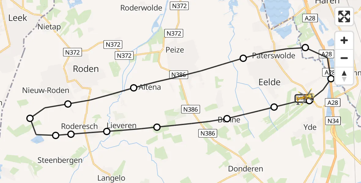 Vluchtroute Traumahelikopter Groningen Airport Eelde - Groningen Airport Eelde, 06 augustus 2026, 18:58