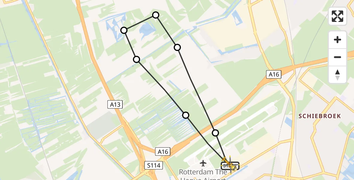 Vluchtroute Traumahelikopter Rotterdam The Hague Airport - Rotterdam The Hague Airport, 06 augustus 2026, 19:08