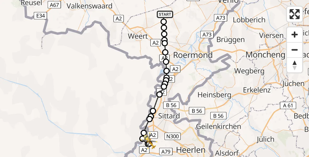 Vluchtroute Traumahelikopter Ospel - Maastricht Aachen Airport, 06 augustus 2026, 19:31